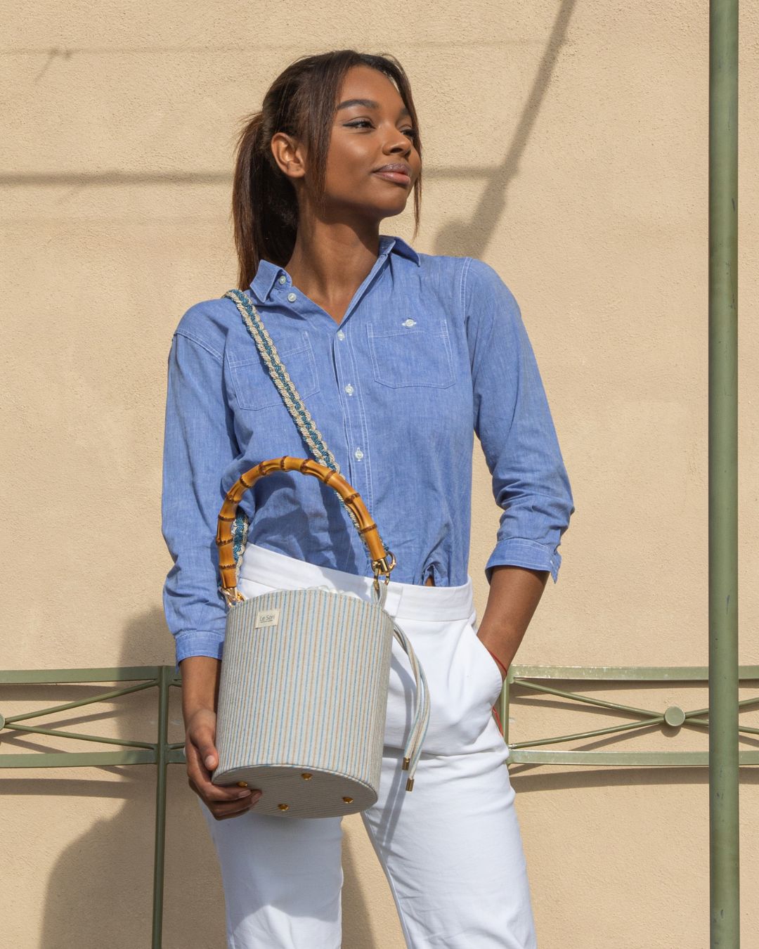 Maia Beige a riga azzurra - Borsa Regular