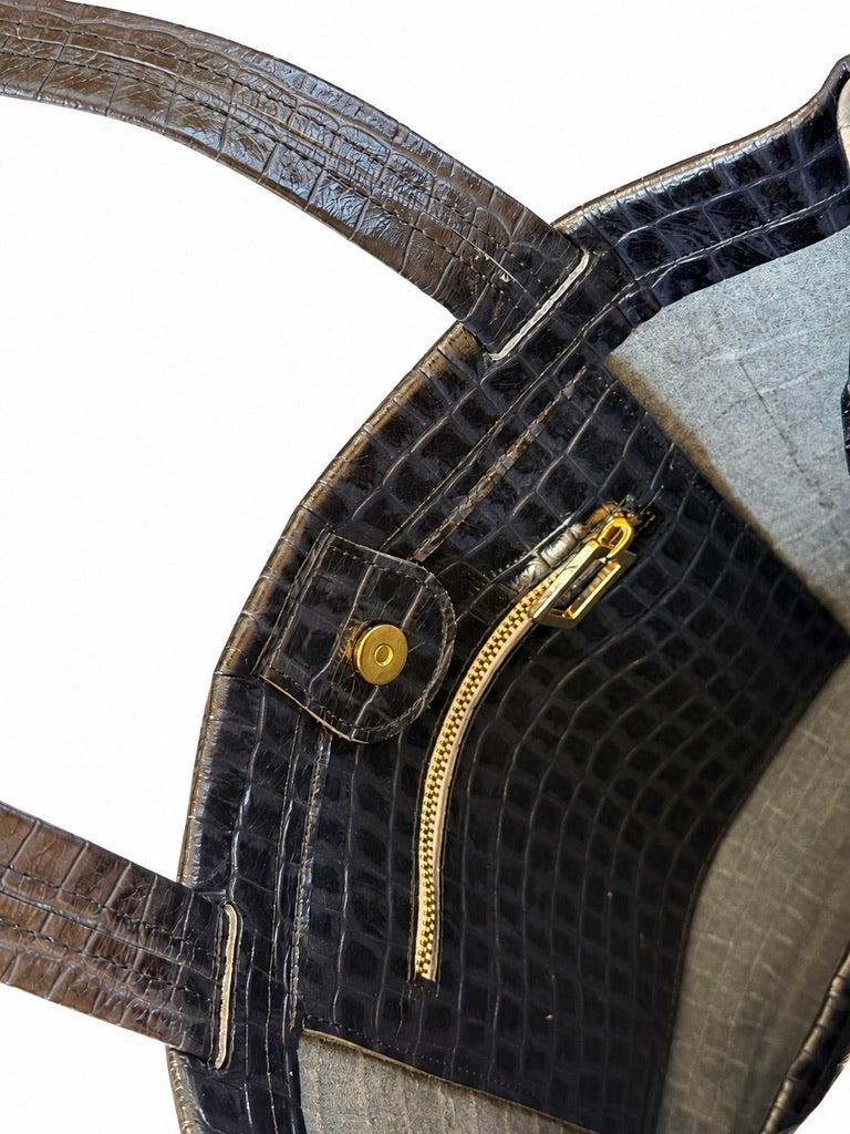 Tote Bag in Pelle Grigia e Nera