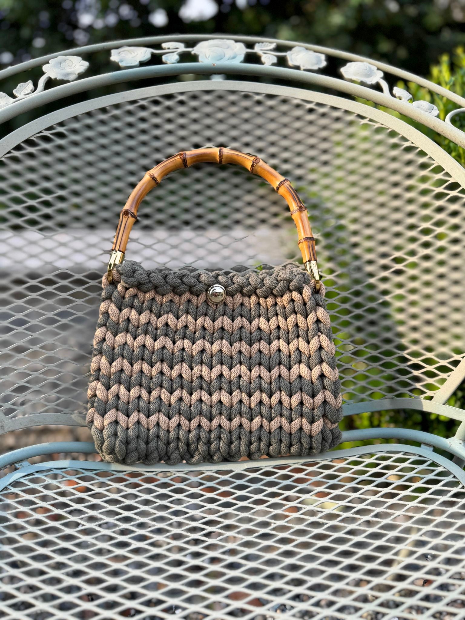 Borsa intrecciata Regular - Verde e Beige