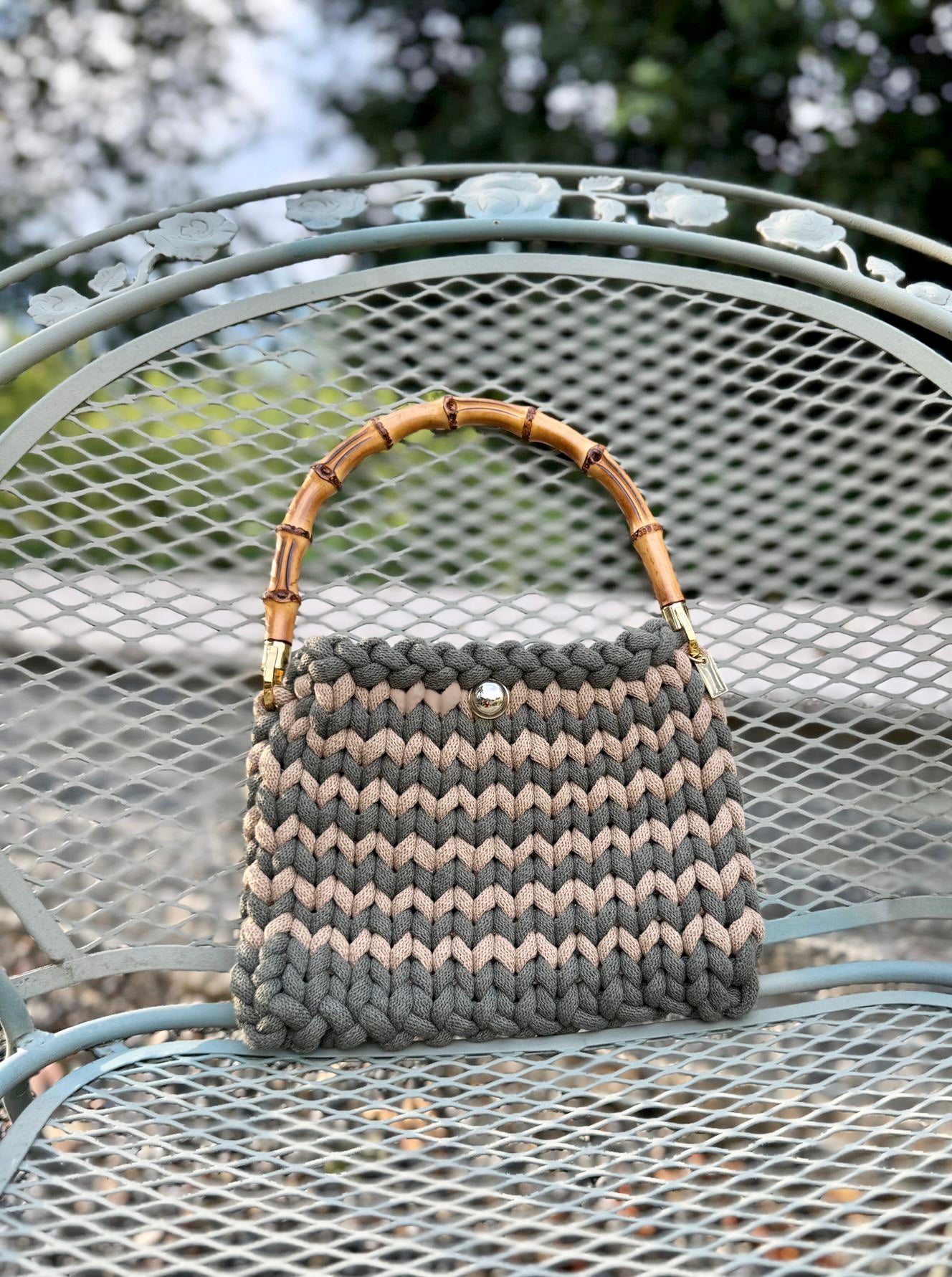 Borsa intrecciata Regular - Verde e Beige