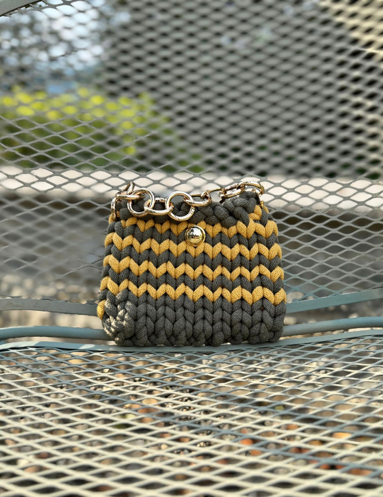 Borsa intrecciata Mini - Verde e Giallo