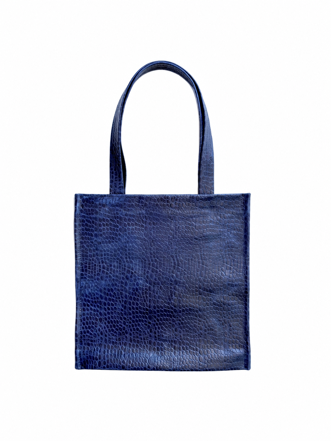 Tote Bag in Pelle Blu Scuro Stampa tonda