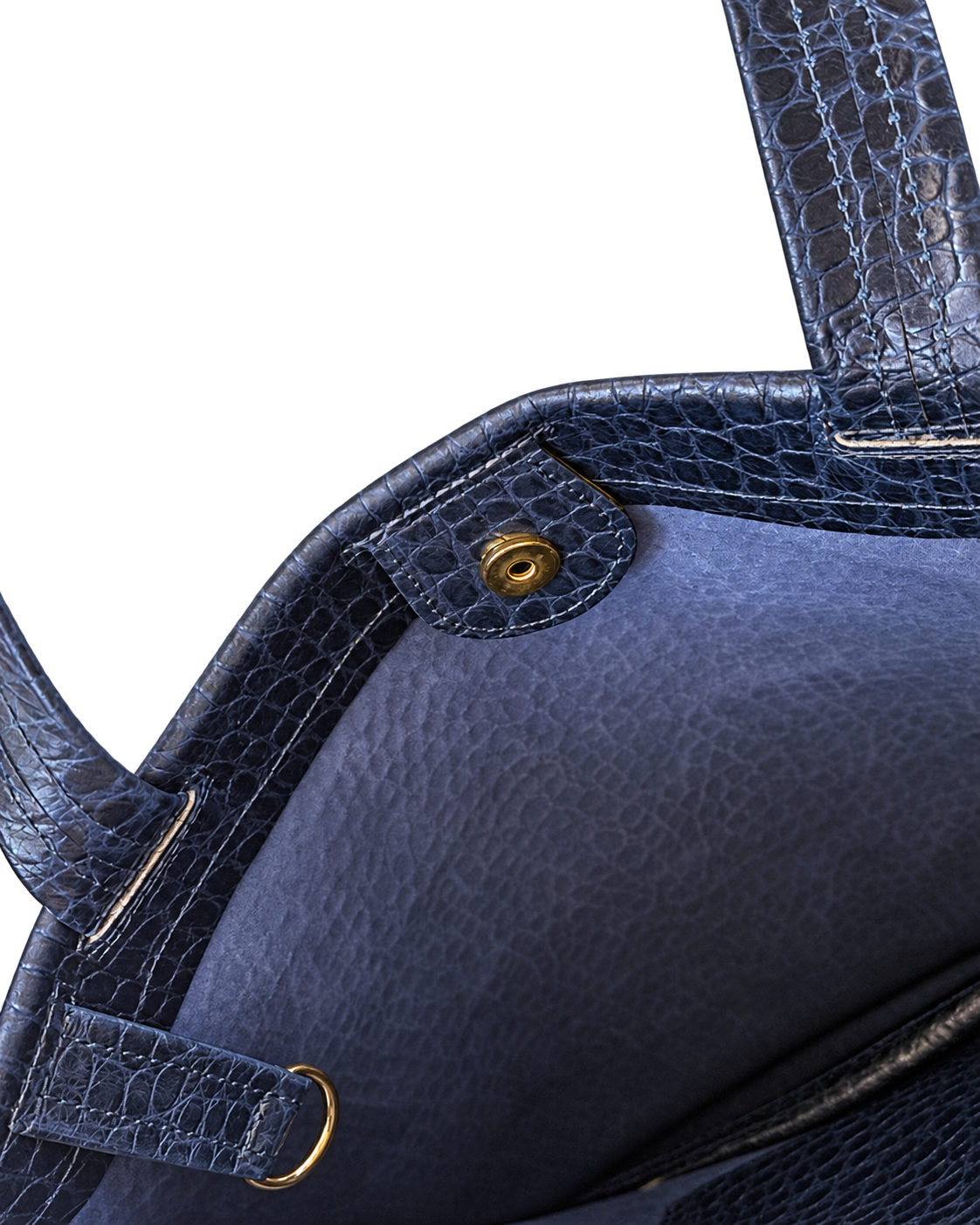 Tote Bag in Pelle Blu Scuro Stampa tonda