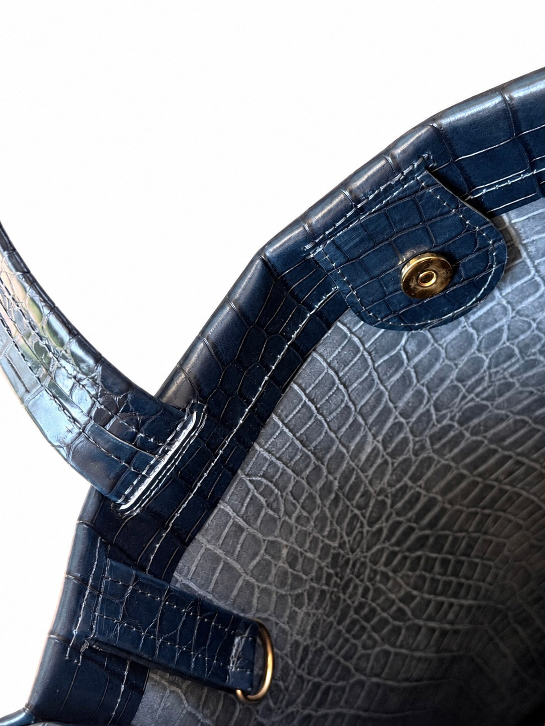 Tote Bag in Pelle Blu Scuro Stampa Quadrata