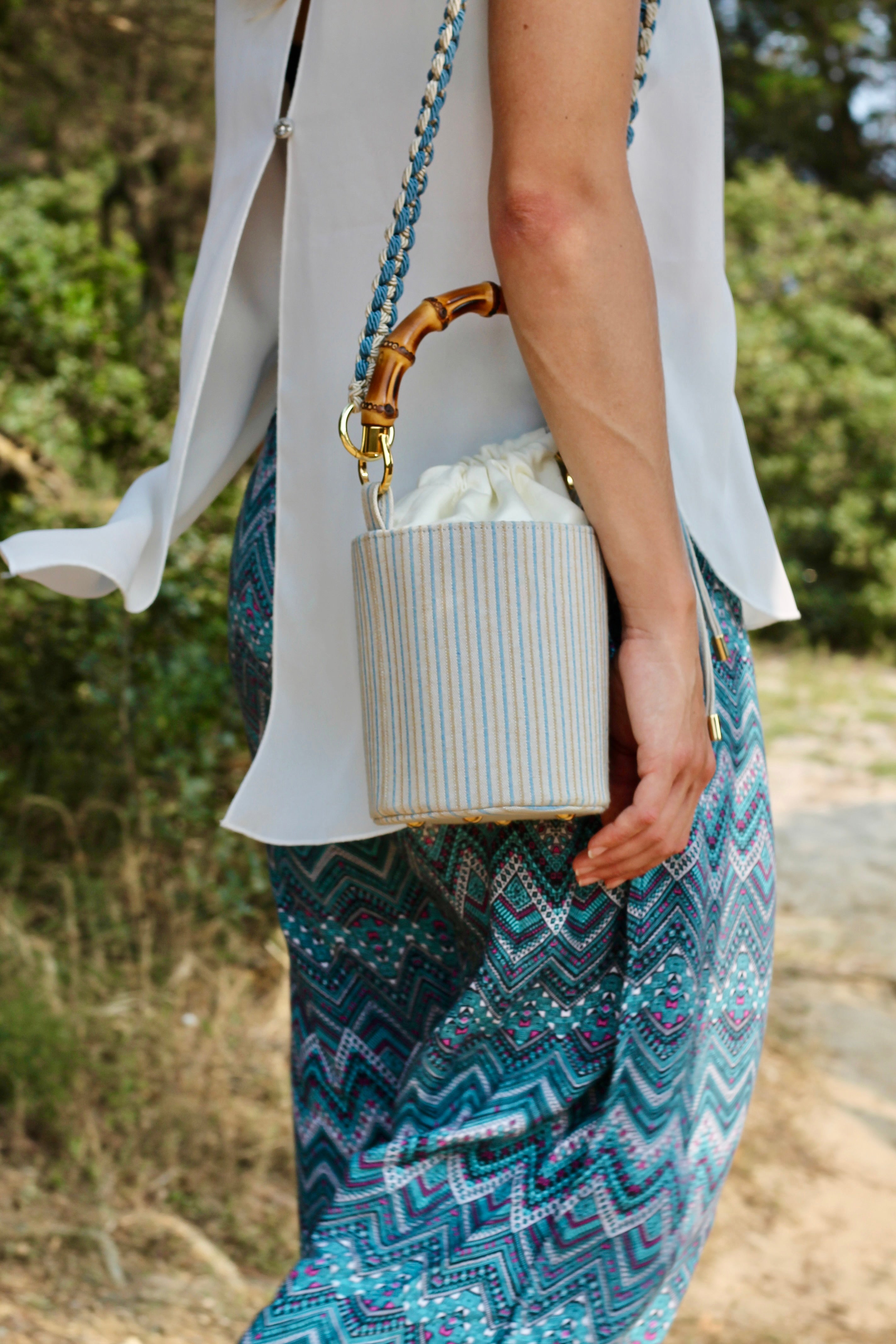 Maia Beige a riga Azzurra - Borsa Mini
